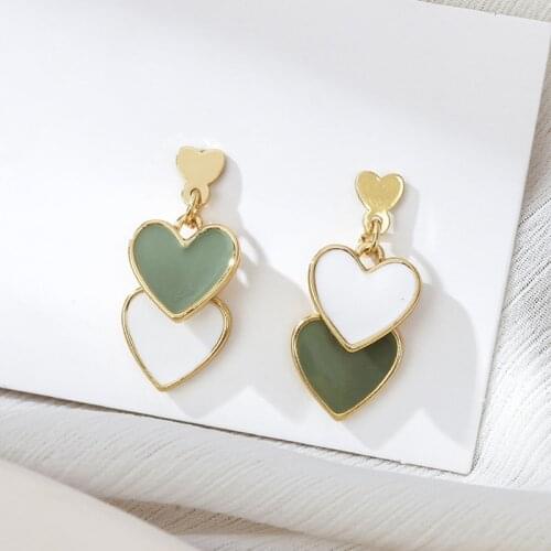 2020 Hot Simple Green White Heart Fresh Dangle Earrings For Women Trendy Female Drop Jewelry Party Lovers Valentine Gifts
