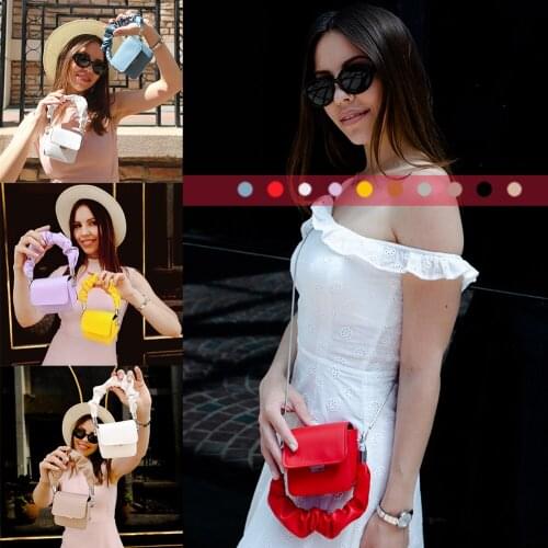Mini Lipstick Shoulder Bag Women PU Leather Pleated Handle Totes Purse Small Chain Ladies Elegant Crossbody Messenger Handbag