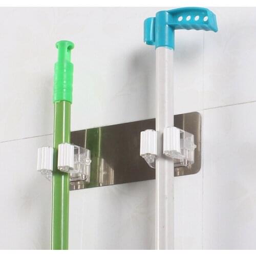 Multifunctional Mop Clip Brush Broom Storage Rack Holder Self-Adhesive Wall-mounted Double-layer Kitchen Bathroom Storage Hanger