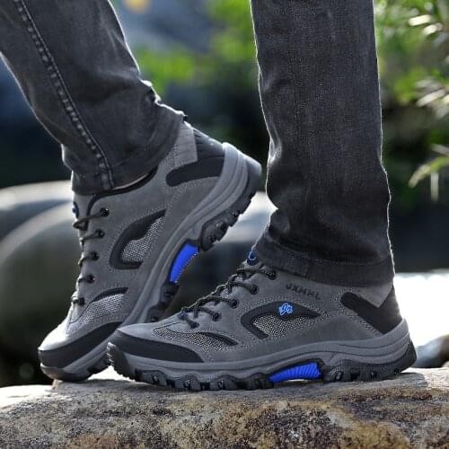 Men Hiking Shoes 2020 New Fashion Leather-covered Waterproof Hiking Shoes Youth Non-slip Sneakers Wear Resistant Mountain Shoes