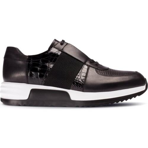 Deery, Genuine Leather Men Black Calfskin Leather Sneakers High Quality Fashion Casual Shoes