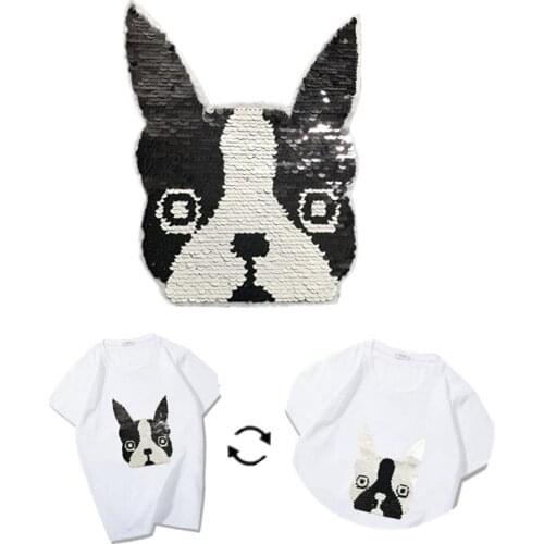 Sequins Patch 220mm Dog Reversible Change Color AB Patches For Clothing Logo Strange Things Stickers Deal With It Tshirt Coat