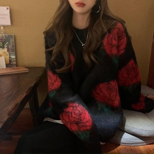 Nomikuma Vintage Flower Pullover Women Autumn New O Neck Long Sleeve Knitted Top High Street Casual Loose Korean Fashion Sweater