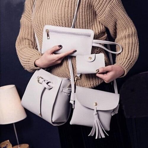 New 2019 Korean Bucket Tassel Womens Shoulder Bag Ladies Messenger Handphone Purse Wild Four-piece Mother And Son Package