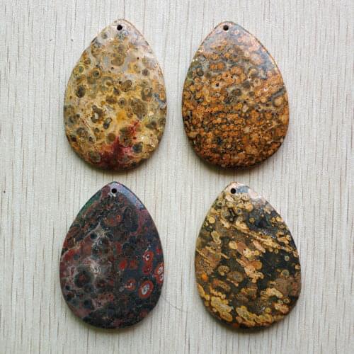 New good quality natural Chrysanthemum stone water drop shape charms floating pendant for Necklaces making wholesale 4pcs/lot