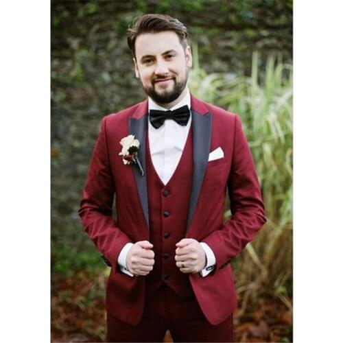 New Classic Men’s Suit Smolking Noivo Terno Slim Fit Easculino Evening Suits For Men Burgundy Lapel Groom Tuxedos For Wedding Pr