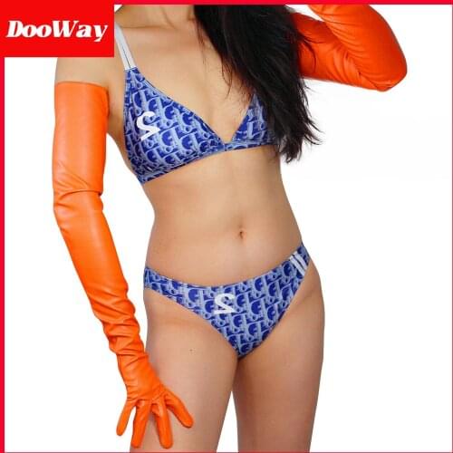 DooWay Women Extra Long Leather Gloves Faux Lambskin Orange 28inches upper Arm Length