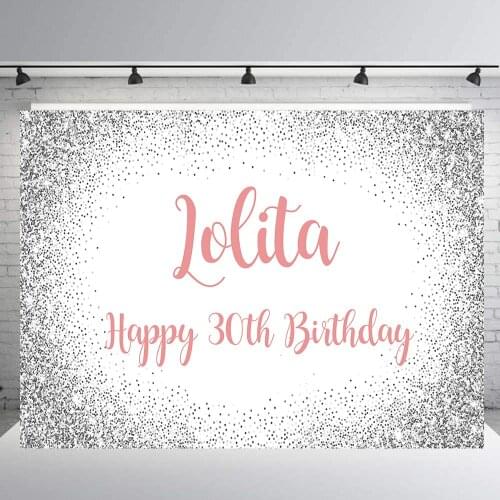 Pink and silver backdrop adults birthday party banner personalised background photography photo booth studio props B-412