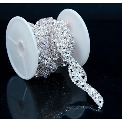 S Shape Rhinestone Chain 1 Yard Crystal Glass Diamond Trim Silver Flower Stone Applique Bridal Banding Dress Diy Decoration