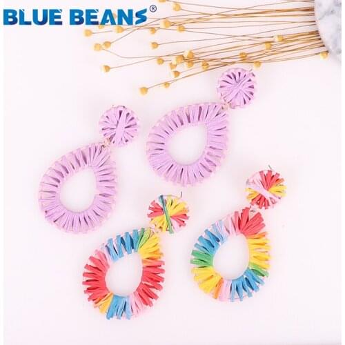 Earrings Handmade Weave Lafite Geometric Drop Jewelry rainbow Raffia Dangle Earring For Women simple luxury Large jewellery