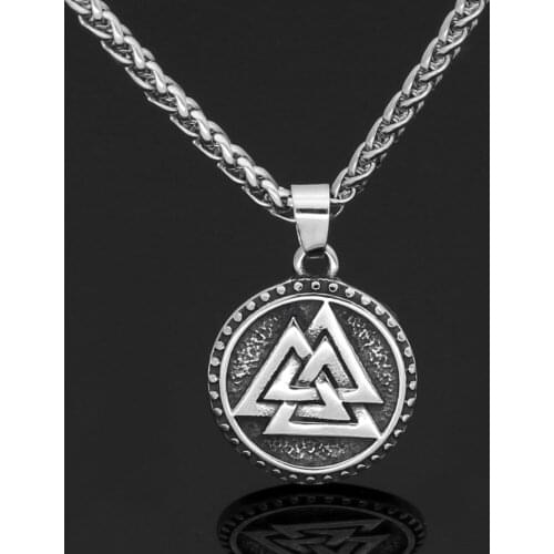 Nordic Viking Valknut Amulet Stainless steel Pendant Necklace for man and women -With Valknut Rune Gift Bag