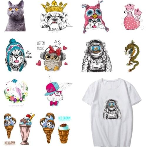 Cats Ice Cream Iron-On Transfers Heat Transfer Ironing Stickers T-shirt Thermal Patches Washable decal DIY Accessory Appliques