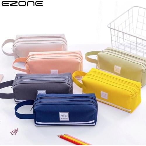 EZONE 1PCS Canvas Pencil Case School Supplies Storage Bag Double Layer Pencil Bag Student Pen Bag Cute Pen Case Stationery Bag