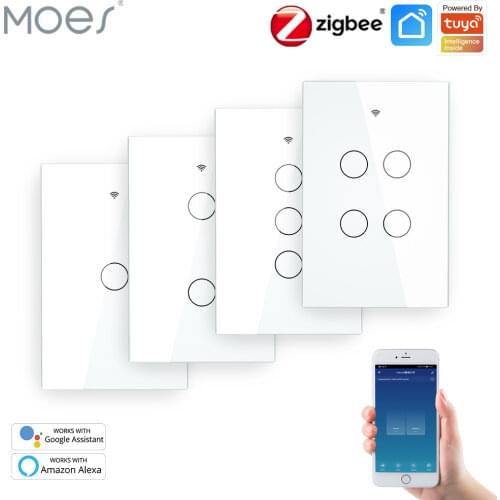 ZigBee Wall Touch Smart Light Switch With Neutral/No Neutral,No Capacitor Smart Life/Tuya 2/3 Way Control compatible AlexaGoogle