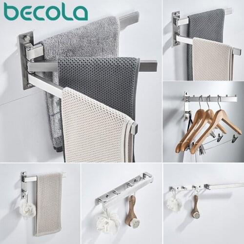 Bathroom Towel Bar 2/3 Swing Arms Stainless Steel towel Hanger with Hook Wall Mount Rotating Towel Rail bathroom accessories