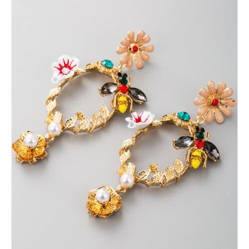 Vintage Elegant Luxury Colorful Crystal Flower Drop Earrings For Women Handmade Earrings Jewelry Friend Gift Wholesale
