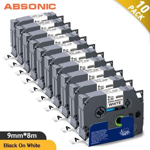 Absonic 10PK 9mm Label for S221 Brother S221 Tape Strong Adhesive Black on Wihite Label Tape Compatible for Brother Label Maker