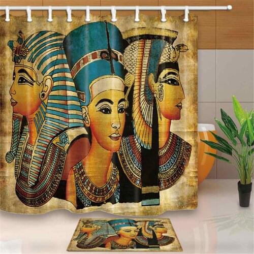 Novelty Egyptian Papyrus~ Toten 180x180cm Shower Curtain/ 3pcs a Set Lid Toilet Cover+Pedestal Rug+ Bathroom Mats