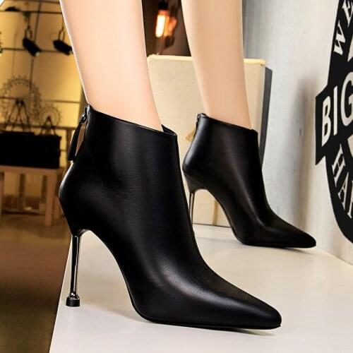 2020 Pointed Toe Sexy High Heels Ankle Boots For Women Autumn Spring Fashion Party Dress Thin Heel Short Boots Shoes