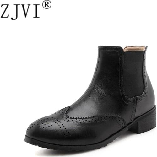 ZJVI Womens Ankle Boots For Women Winter Riding Boots 2020 Fashion Woman Square Heels Ladies Round Toe Black Shoes Plsh Size 4
