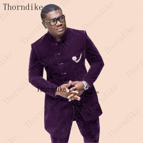 Thorndike Velvet Prom Men Suits for Wedding Prom Tailored Groom Tuxedos African Style Man Fashion Clothes Set Blazer with Pants