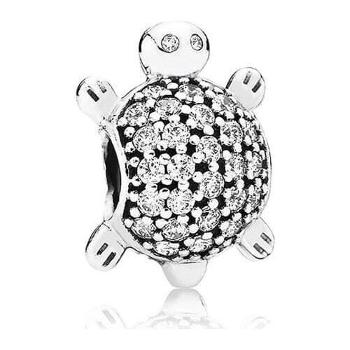 Genuine 925 Sterling Silver Bead Charm Cute Sea Turtle With Full Crystal Beads Fit Women Pan Bracelet Bangle Necklace Diy