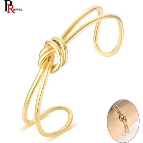 Womens Tie Style Cuff Bangles Bracelets Gold Tone Stainless Steel pulseira feminina Lady Party Jewelry