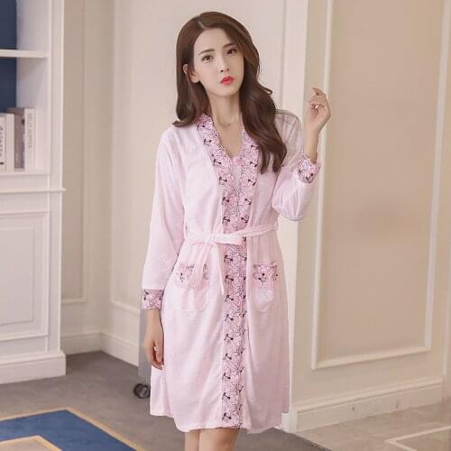 Pink lingerie robe sets woman 2019 2 in 1 lace pijamas women sexy sleep set long dress knee plus size blue PHOENTIN FG018