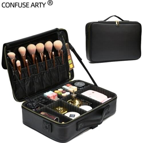 Golden Zipper Cosmetic Bag PU Leather Make Up Box Large Capacity Storage Handbag Travel Insert Toiletry Makeup Suitcase