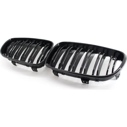 1 Pair Kidney Grille Grill Double Slat Gloss Black for BMW E81 3-Door E87 5-Door 51137166439, 51137322209 Automobile Accessories