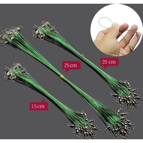 20PCS/lot Fishing Lure Trace Rope Wire Leader Line Swivel Tackle Spinner Shark Spinning With 15CM, 20CM, 25CM, Pesca
