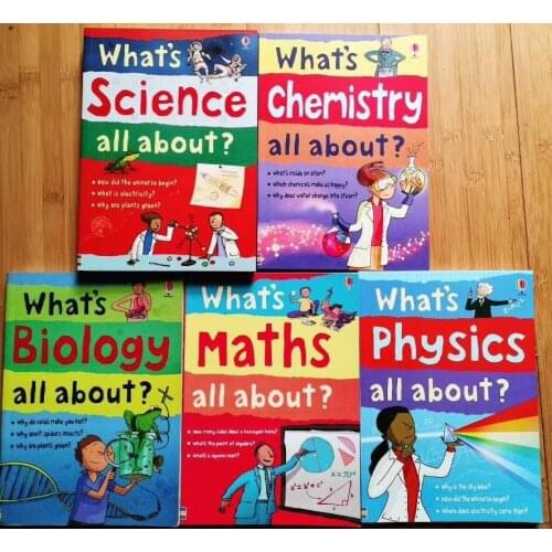 5 Books/Set Whats Science Maths Chemistry Biology Physics all About? English Language 29.3*24.7cm Students Learning