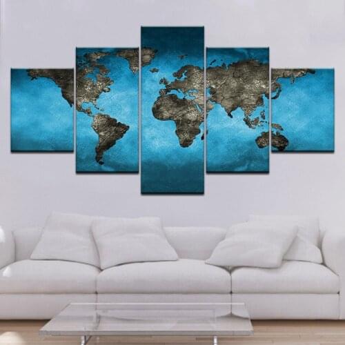 5 Pieces Modular Pictures for Home Abstract Wall Art Painting World Map Canvas Painting for Living Room Home Decor Picture