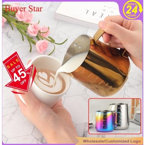 550ML/350ML Coffee Cup Stainless Steel measure Mugs Pull Flower Cup Pointed Mouth Milk Foam Tea Coffee Appliance Latte Artifact