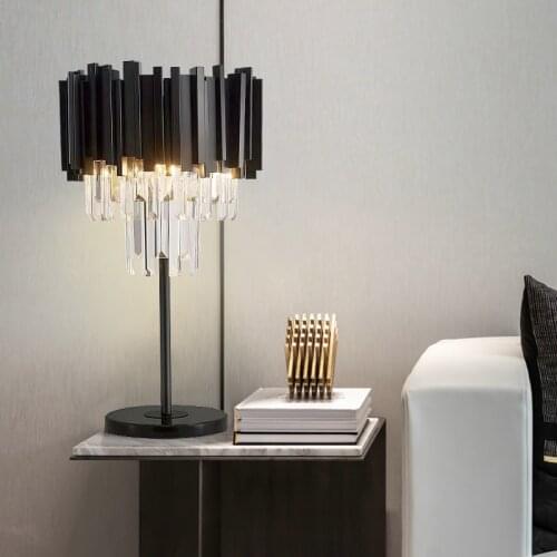 YOOGEE Dimmable Black Crystal Table Lamp for Bedroom Living Room Desk Decor Light art Beside luxury Night Lights Indoor