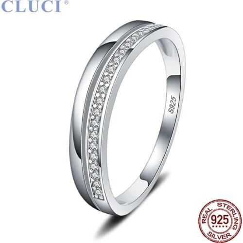 CLUCI Simple Silver 925 Bridal Ring for Women Zircon Wedding Engagement Rings Jewelry Valentine Gift Ring DR1016SB