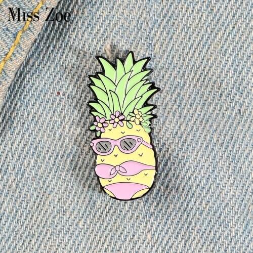 Miss Pineapple Enamel Pin Custom Bikini Fruit Brooches Bag Clothes Lapel Pin Funny Badge Holidays Summer Beach Jewelry Gift