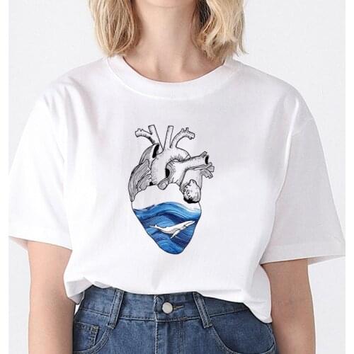 Summer korean style t womens shirtCasual Tops Tee Heart Earth printing Women‘s T-Shirt Harajuku Short sleeve T-Shirt