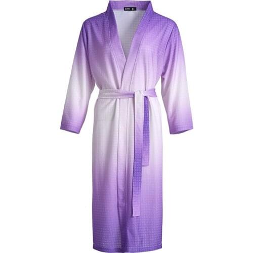 Gradient Color Couple Loose Bathrobe Waffle Casual Robe Gown Summer New Long Bath Spring Autumn Dry Quickly Sleepwear Homewear