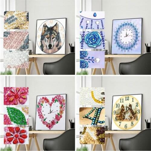 HUACAN Special Shaped Diamond Painting Wolf Animal Clock Art 5D DIY Full Diamond Embroidery Cat Mosaic Flower Home Decoration