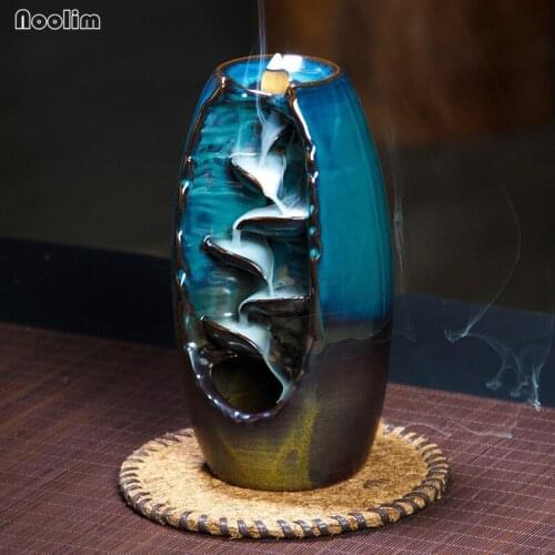 Waterfall Backflow Incense Burner Handmade Ceramic Censer Incense Holder Indoor Retro Style For Home Decor With 10 Cones Incense