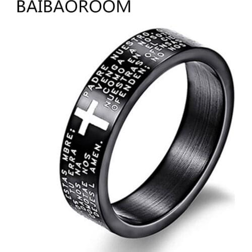30pcs n Scripture Cross Bible Text Jesus Tattoo Men Rings For Women Titanium Steel Jewelry Gift