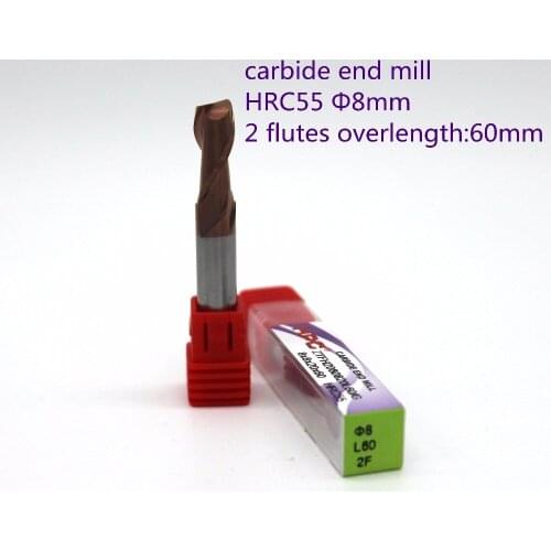 Router bit 8*8*60 of 2 flutes flat end mills HRC55 carbide end milling tungsten mill cutter CNC machine tool
