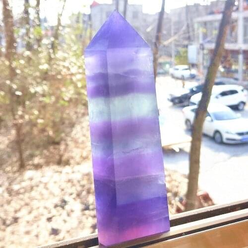 Crystal Point Natural Rainbow Fluortie Quartz Tower Blue Purple Fluorspar Gemstone Wand Obelisk Healing