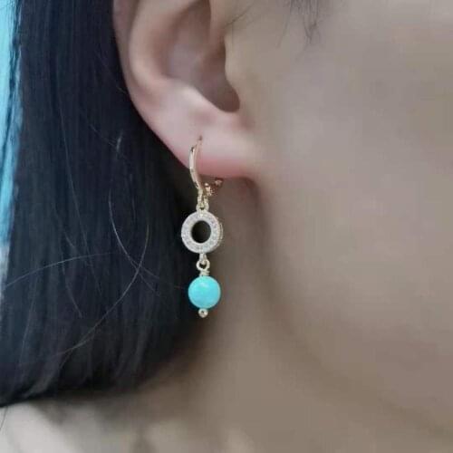 Round Zircon Turquoise Dangle Earrings High Quality Natural Gemstones Charms 14K Gold Filled Hoops Delicate Women Earrings Trend
