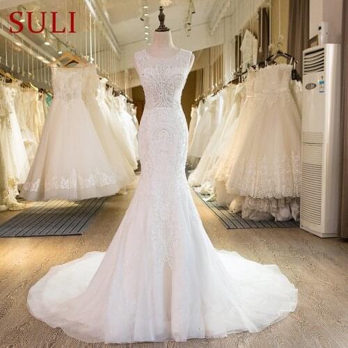 SL-29 New Arrival Ivory Crystal Mermaid Wedding Dresses Lace 2017