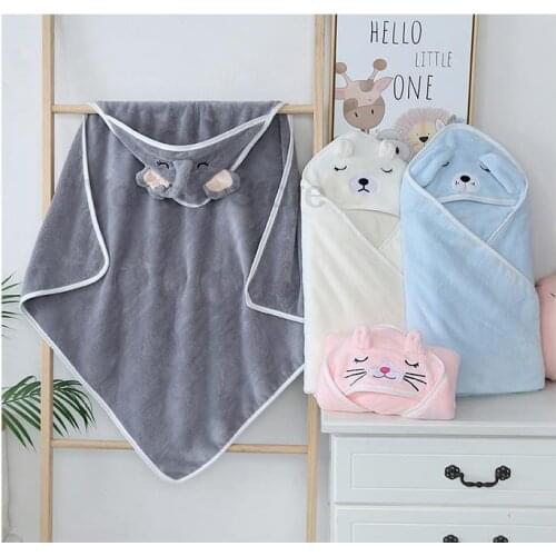 Unisex Baby Soft Hoodie Bath Towel Warm Sleeping Swaddle Wrap Cute Cartoon Cat Bear Baby Skin-friendly Sleeping Blankets Swaddle