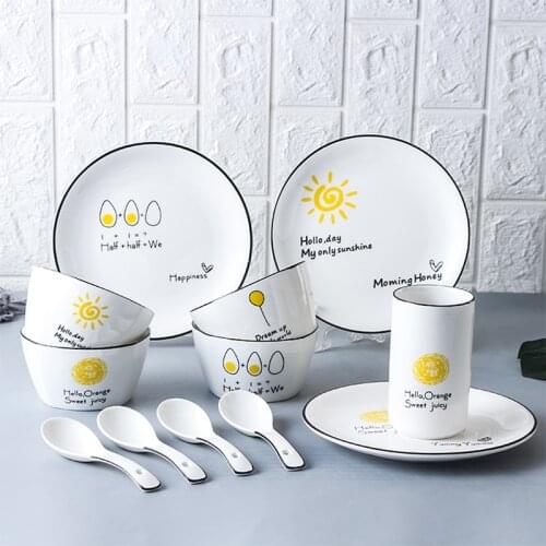 Set of 4pcs Northern Europe Creative Plates Tableware Sets Dish Plates Ceramics Household Bowls Breakfast Bowls Dishes