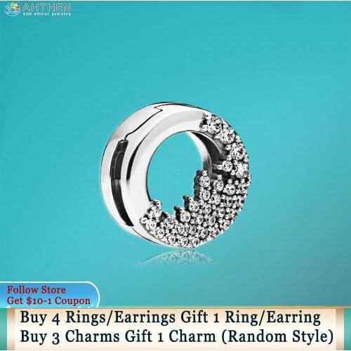 Ahthen 925 Sterling Silver Bead Sparkling Icicles Clip Charm fit Original Pandora Bracelets for Women Jewelry Making Girl Gift