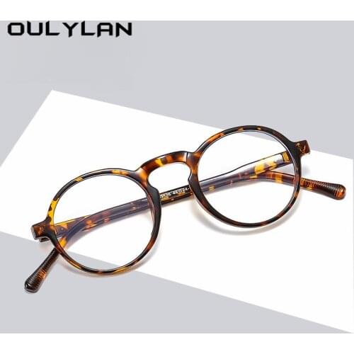 Oulylan Vintage Round Glasses Frame Women Men Black Small Frames Optical Computer Flat Mirror Trend Leopard Eyeglasses Gaming